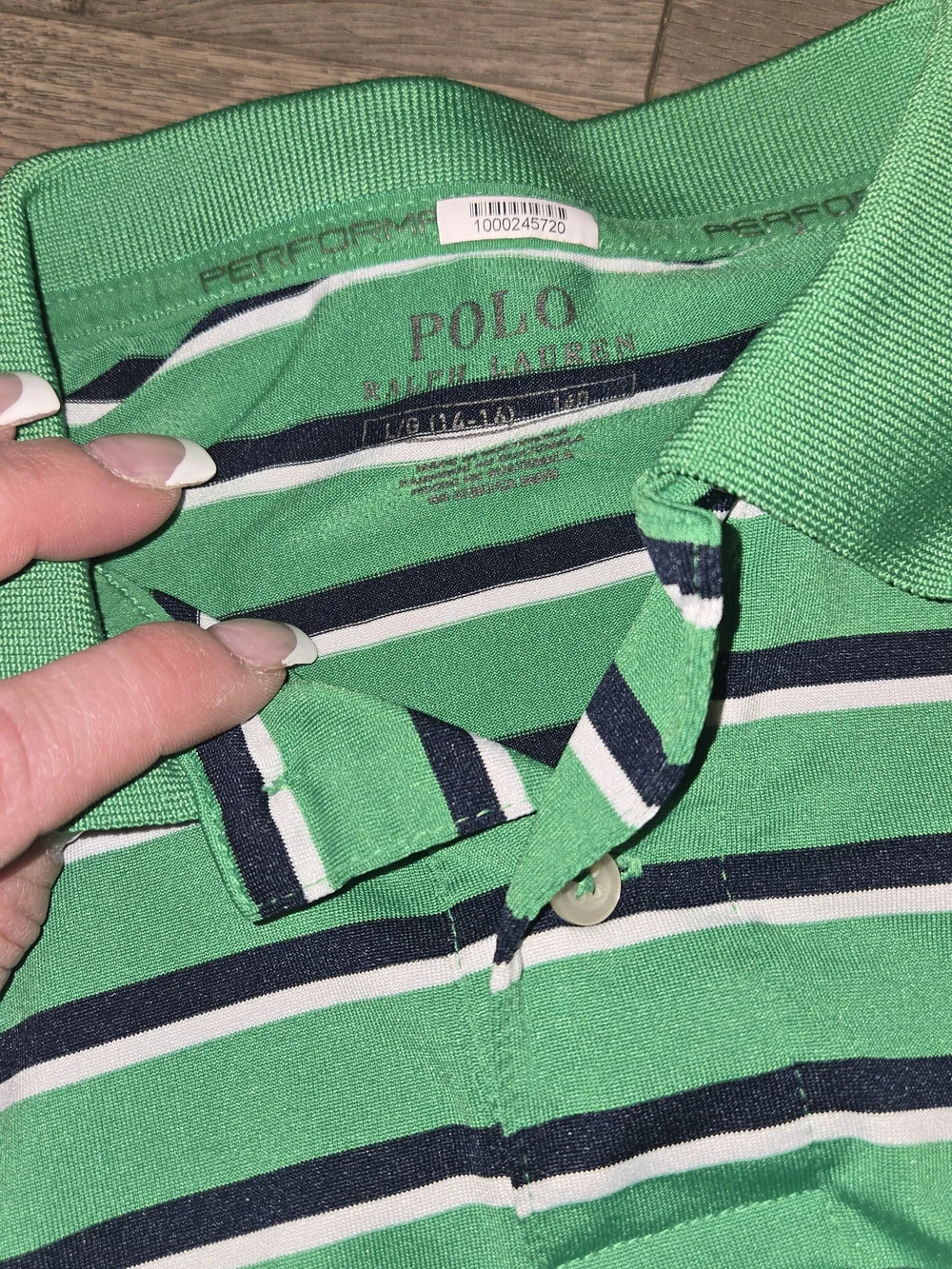 Ralph Lauren Green Striped Polo Performance Boys Shirt
